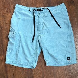 Light Blue Board Shorts with Black Drawstring